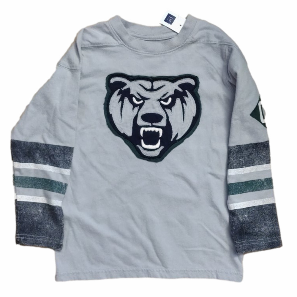 Gap Kids Boys XS 4-5 Gray Bear Graphic Long Sleeve Cotton Tee NWT